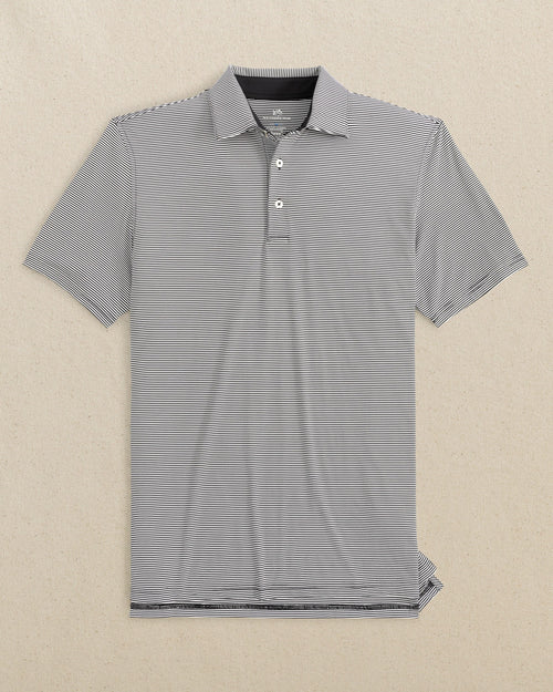 The front view of the Southern Tide brrr-eeze Meadowbrook Stripe Polo by Southern Tide - Caviar Black