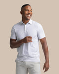 The front view of the Southern Tide brrr-eeze Meadowbrook Stripe Polo by Southern Tide - Platinum Grey